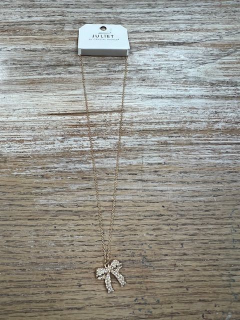 Gold Pearl Bow Necklace