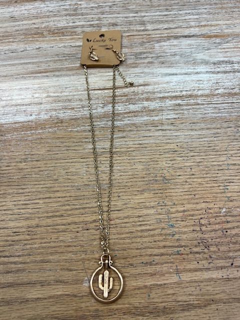 Gold Cactus Circle Necklace