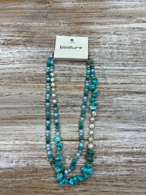 Long Wrap Turq Pearl Bead Necklace