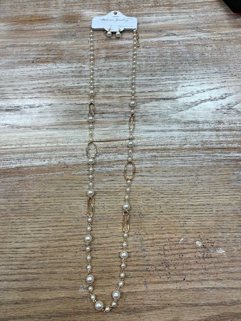 Long Gold Pearls Necklace