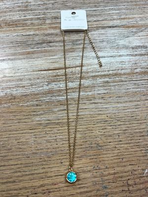 Gold Necklace w/ Aqua Rhinestone