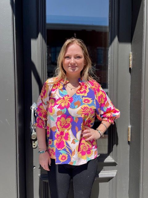 Ella Bright Floral Bubble Sleeve Top