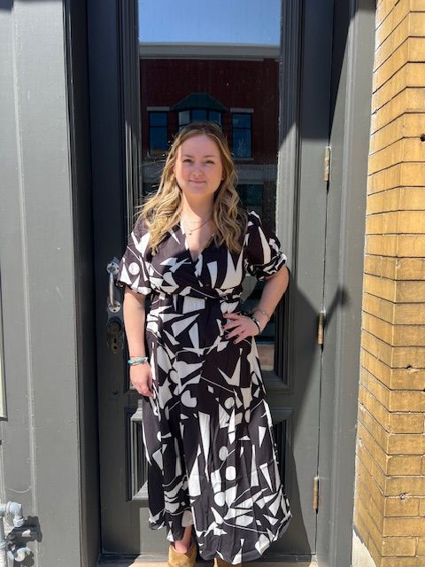Madeline Abstract Print Elastic Midi Dress