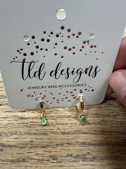 TLD Dangle Green Rhinestone Huggies