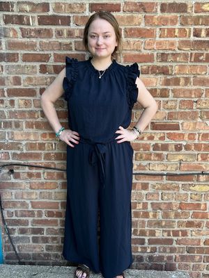 Arlette Navy Ruffle Tie Jumpsuit