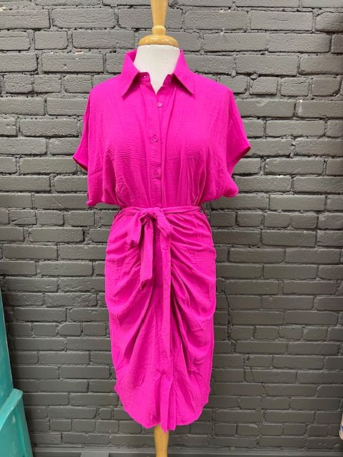 Bella hot pink drop shoulder dress