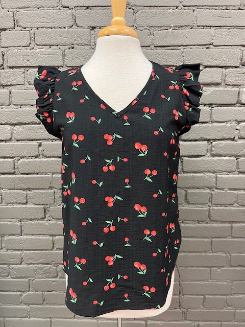 Celeste Cherry Printed Ruffle Top