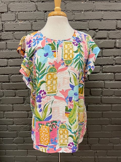 Opal Abstract Print Ruffle Top