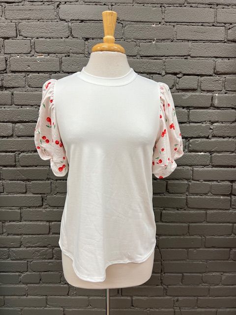 Cindy Cherry Print Sleeves Top