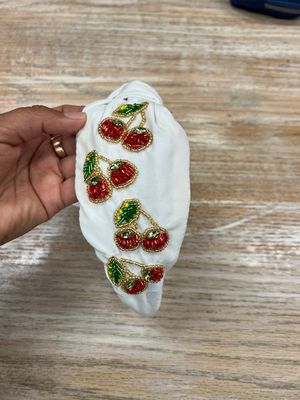 Cherry Beaded White Knot Headband