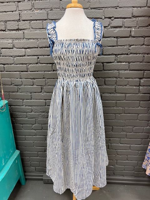Ruby Blue Stripe Smock Midi Dress