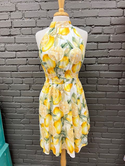 Leona Lemon Halter Smock Dress