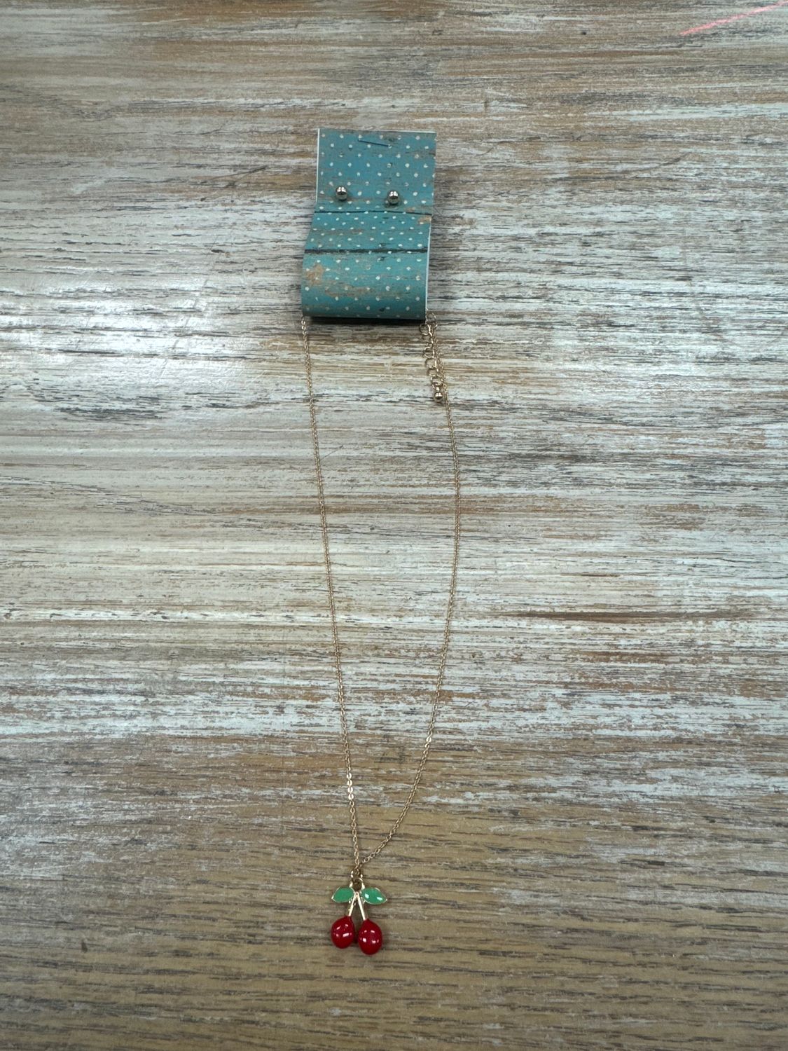 Enamel cherry necklace with earrings