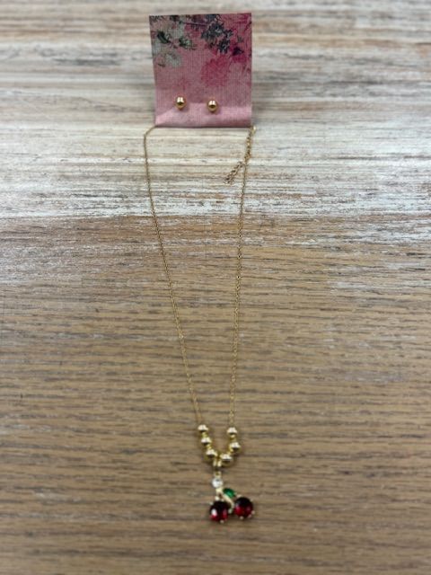 Cherry charm necklace with earrings