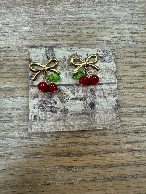 cherry gold bow earrings