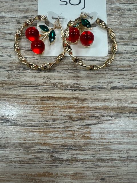 Cherry twist hoop earring