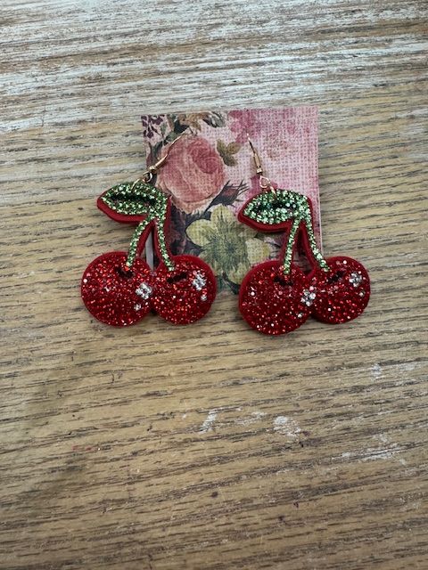 Rhinestone cherry dangle earrings
