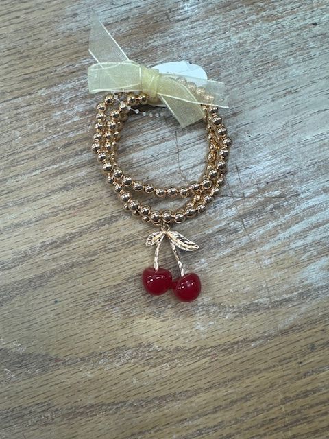 Cherry ball bead bracelet set
