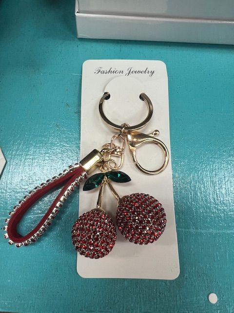 Rhinestone Cherry keychain