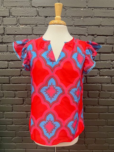 Kali Abstract Print Ruffle Top