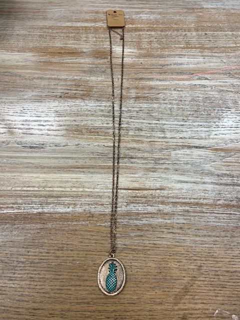 Gold Necklace Teal Pineapple