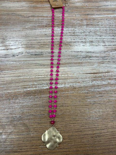 Long Hot Pink Beaded Pendant