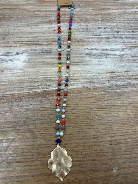 Long Multi Bead Pendant Necklace