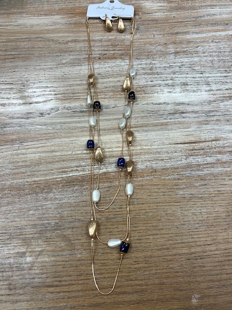 Long Triple Gold Bead Necklace