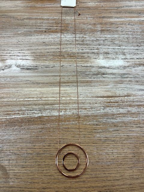 Long Double Rose  Gold Circle Necklace