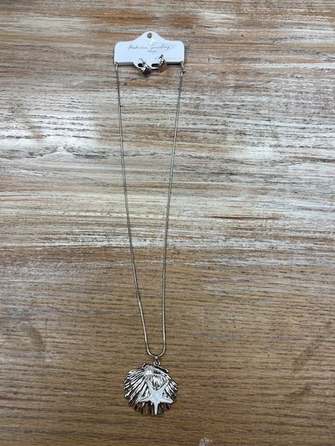 Long Silver Clam Starfish Necklace