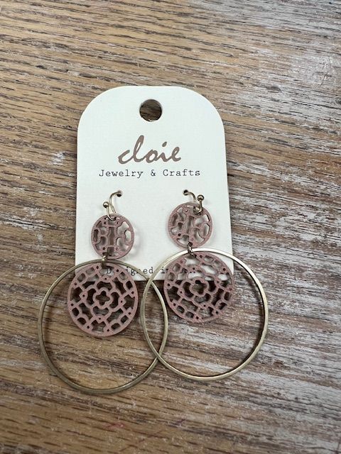 Gold Circle Leather Print Earrings