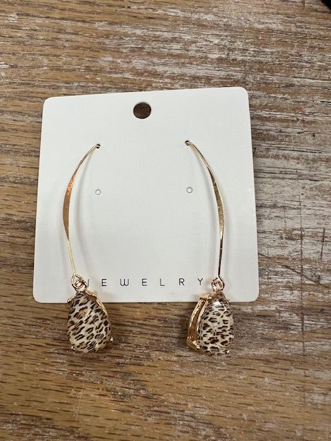 Long Gold Leopard Oval Earrings