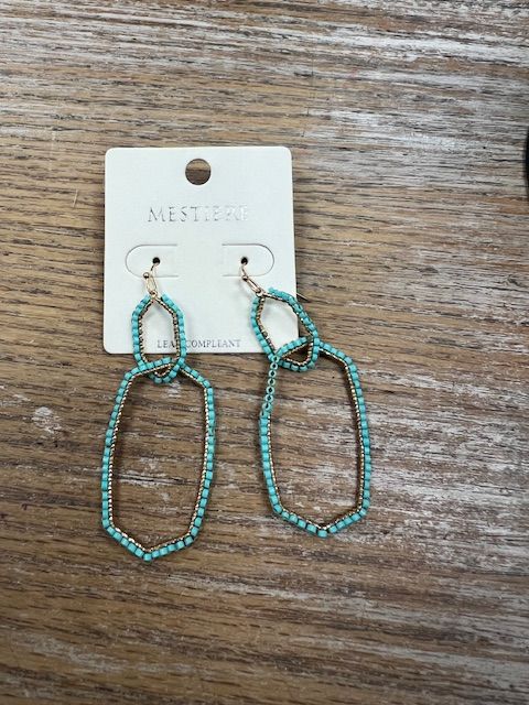 Gold Oval Turq Bead Earrings