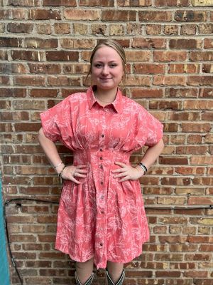 Romee rose washed print denim dress