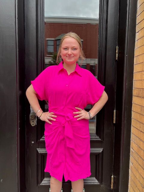 Bella hot pink drop shoulder dress