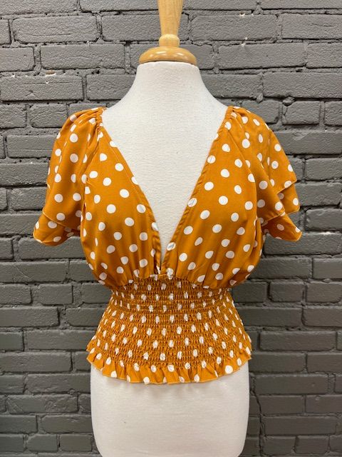 Nyla Mustard Polka Dot Smock Top