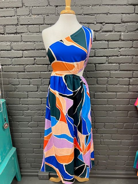 Jen One Shoulder Print Midi Dress