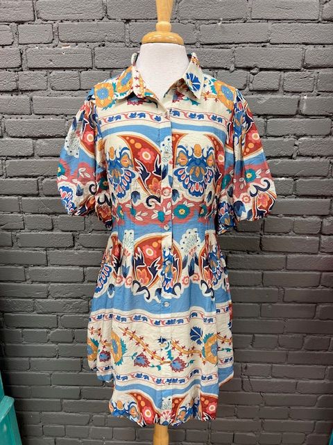 Fallon Print Bubble Hem Button Dress