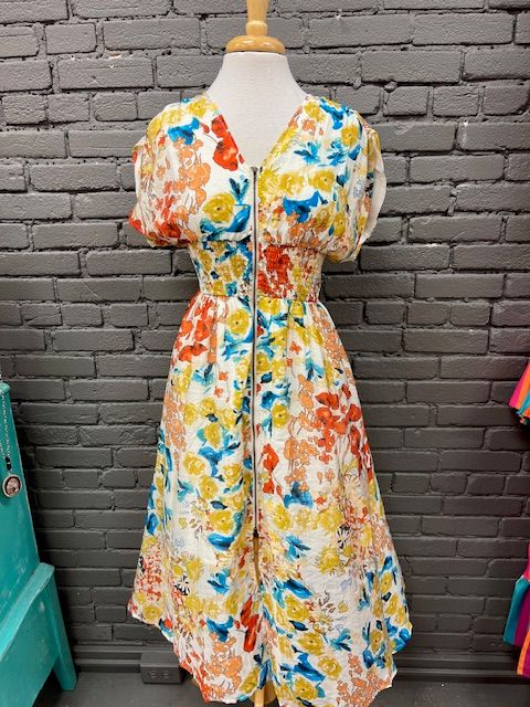 Renee Floral Zipper Midi Dress