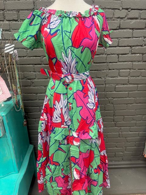 Etta Print Belt Button Dress