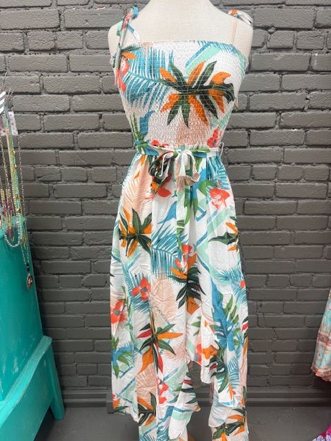 Adele Tropical Floral Slit Smock Dress