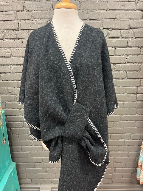 Black Hayword Blanket Stitch Poncho
