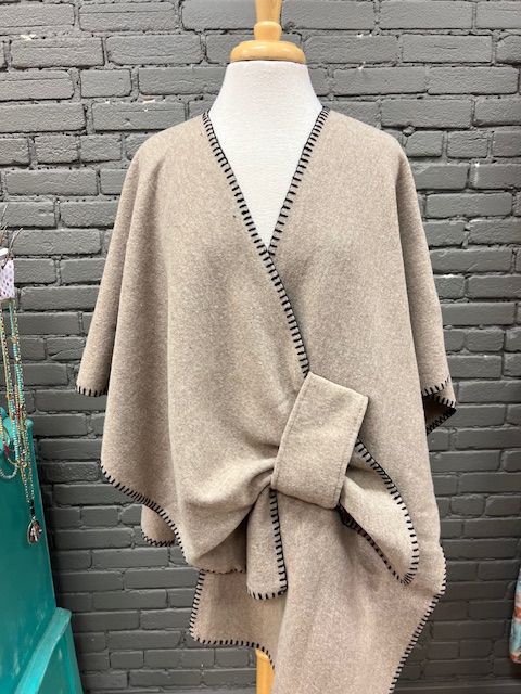 Oatmeal Hayword Blanket Stitch Poncho