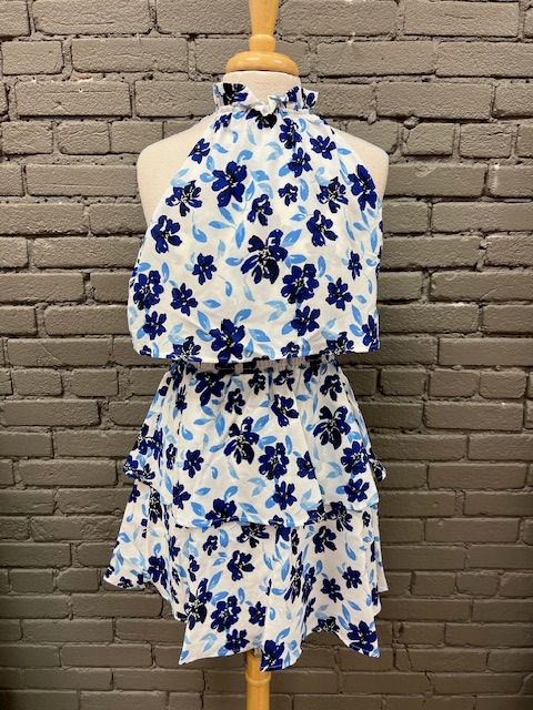 Pacey Blue Floral Flounce Dress-Small