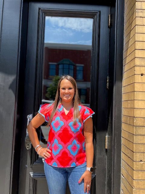 Kali Abstract Print Ruffle Top