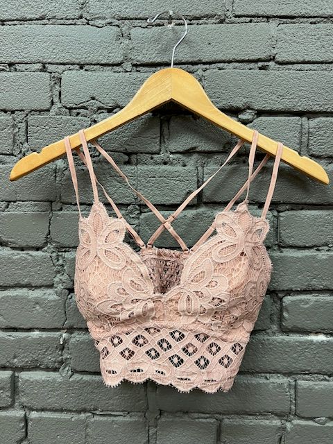 Crochet Padded Lace Bralette- Misty Rose