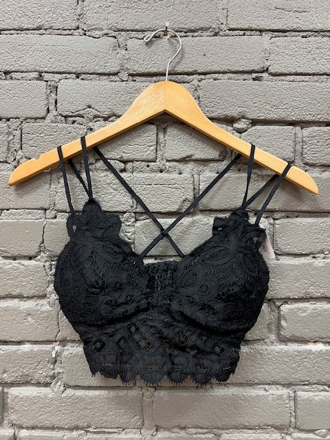 Crochet Padded Lace Bralette- Black