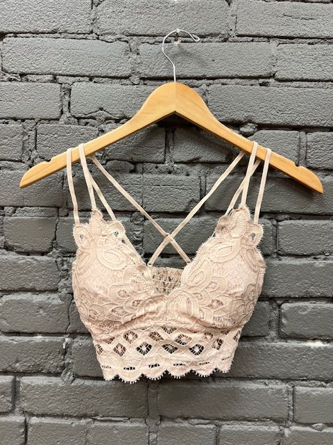 Crochet Padded Lace Bralette- Lt Taupe