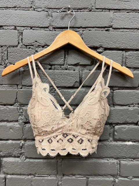 Crochet Padded Lace Bralette- Beige