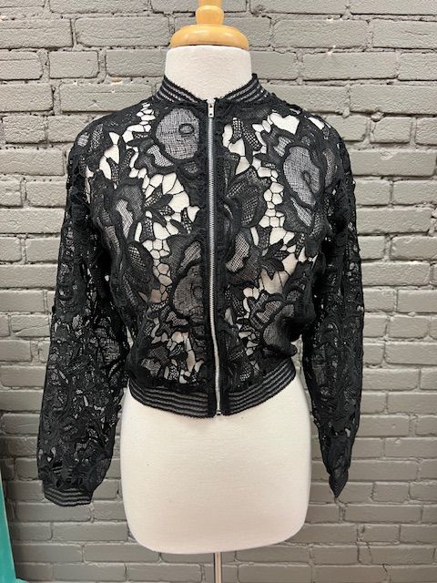 Rosalie Black Lace Crochet Zip Jacket